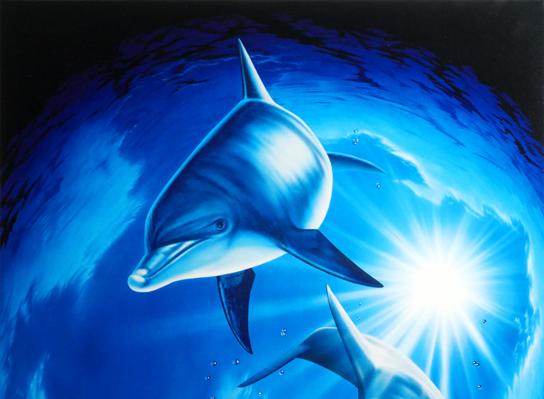 戸川郁夫「ドルフィンズ スカイ」キャンバスにジークレー版画 拡大画像1