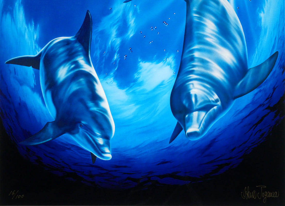 戸川郁夫「ドルフィンズ スカイ」キャンバスにジークレー版画 拡大画像3
