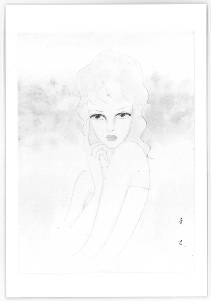 東郷青児「婦人像」水彩画・4号色紙 鑑定証裏側画像