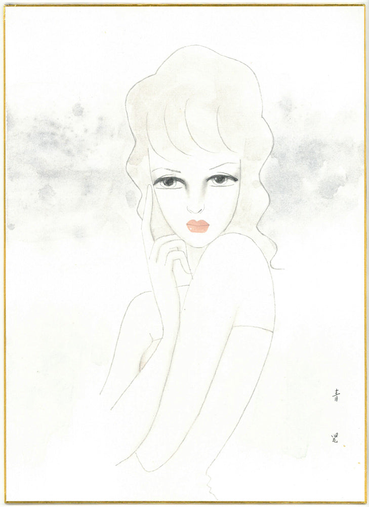東郷青児「婦人像」水彩画・4号色紙 作品全体画像(表側)