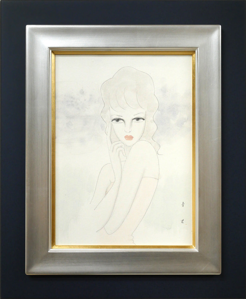 東郷青児「婦人像」水彩画・4号色紙