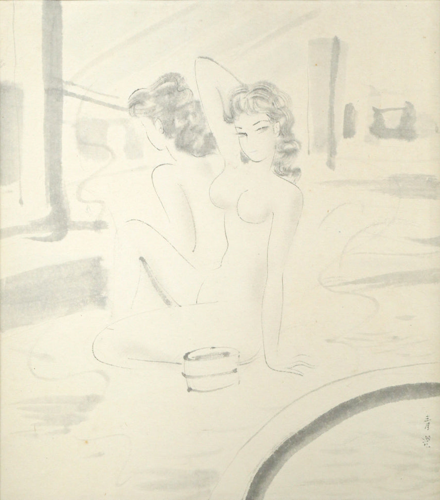 東郷青児「登別温泉 第一瀧本」水彩画・色紙 作品全体画像