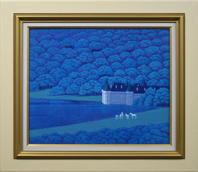 富谷一明「水辺の城」油絵・F8号