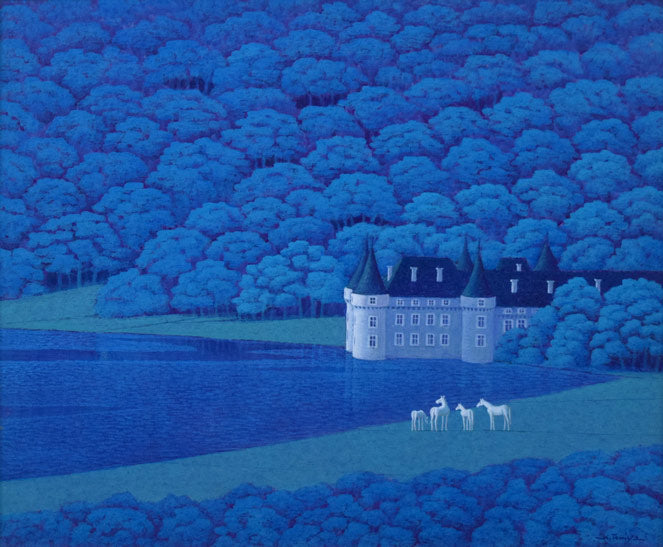 富谷一明「水辺の城」油絵・F8号 作品全体拡大画像