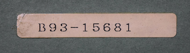 富谷一明「水辺の城」油絵・F8号 額裏シール拡大画像(「一枚の繪」管理番号シール)