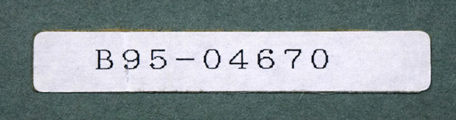 富谷一明「汀」油絵・F8号 額裏シール拡大画像(「一枚の繪」管理番号シール)