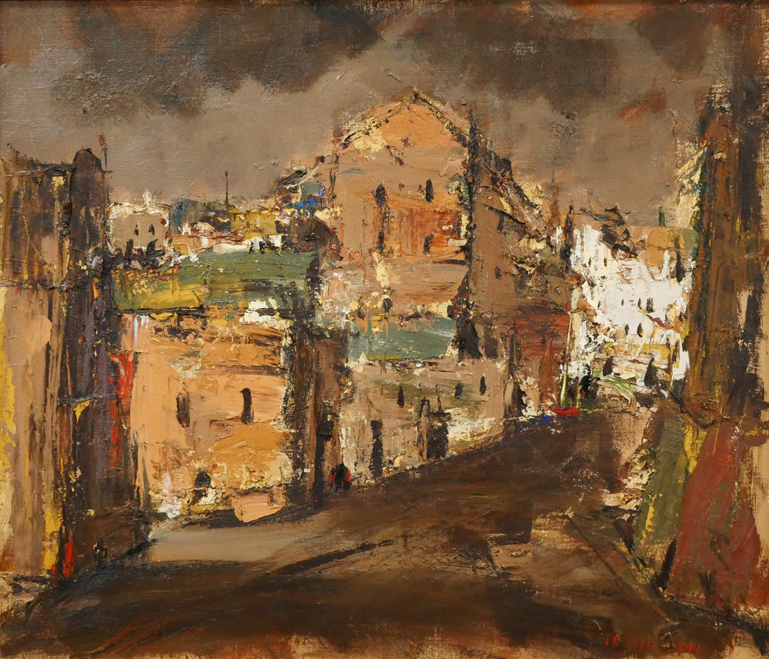 友成晴雄「パリ裏通り」油絵・F10号 作品全体拡大画像