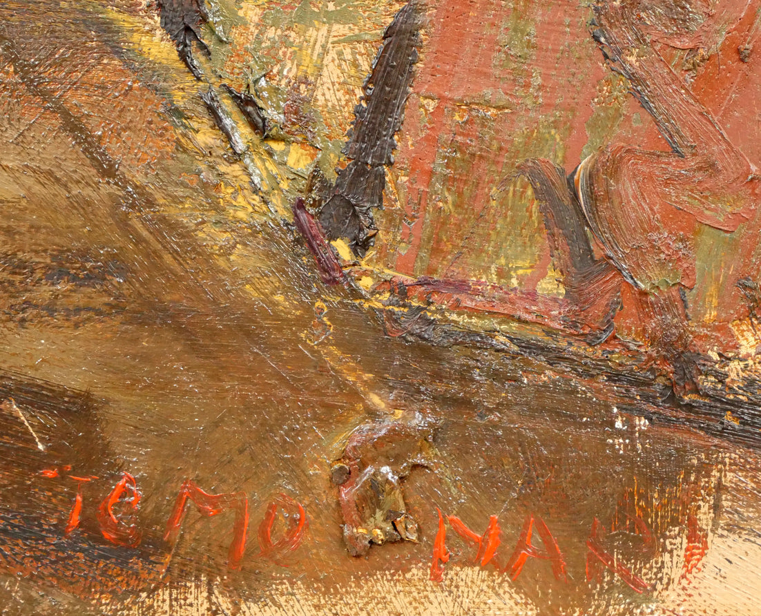 友成晴雄「パリ裏通り」油絵・F10号 サイン拡大画像