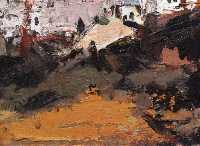 友成晴雄「聖堂の見える丘（南スペイン・ロンダ）」油絵・F4号　拡大画像6