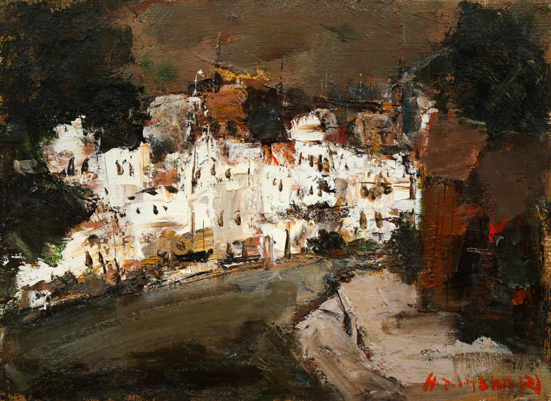 友成晴雄「運河ヴォージュ」油絵・F4号 作品全体画像