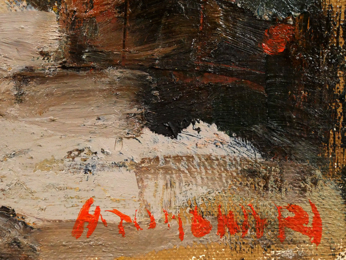 友成晴雄「運河ヴォージュ」油絵・F4号 サイン拡大画像