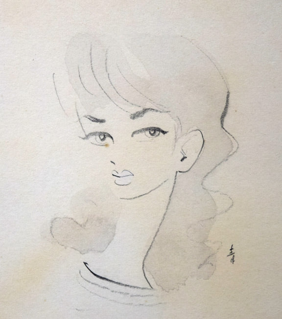 東郷青児「婦人像」紙に鉛筆・水彩画(デッサン) 拡大画像1