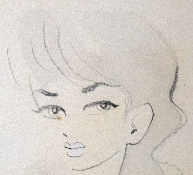 東郷青児「婦人像」紙に鉛筆・水彩画(デッサン) 拡大画像2