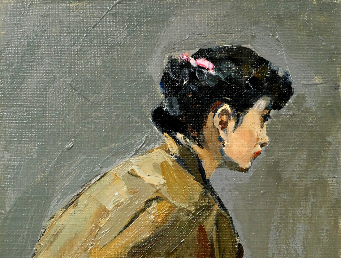 豊田満「ピンクのリボン」油絵・SM 拡大画像1