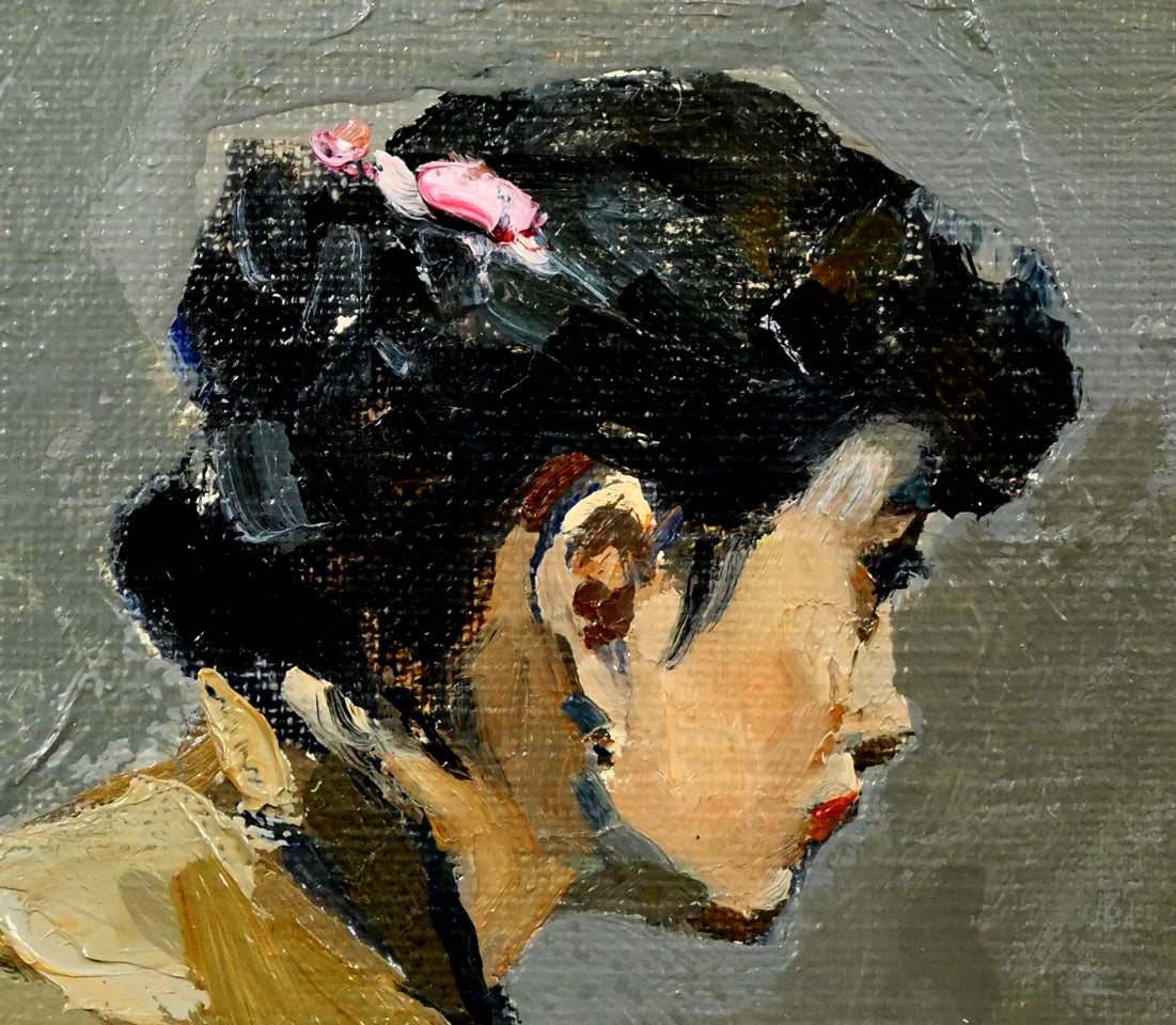 豊田満「ピンクのリボン」油絵・SM 拡大画像2