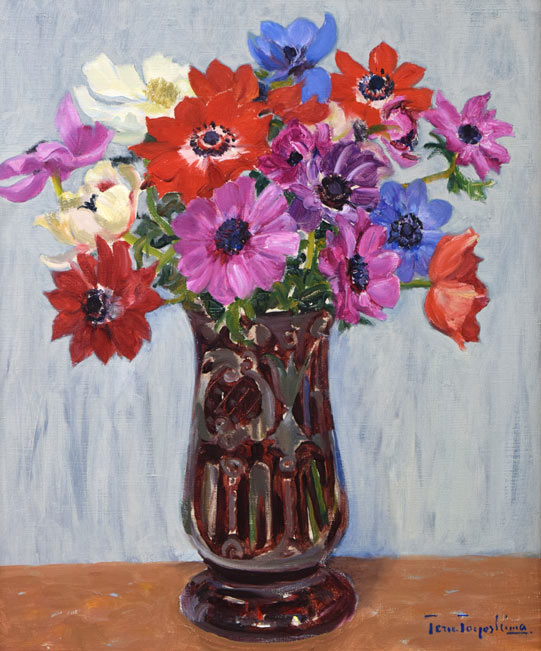 豊島輝彦「アネモネ」油絵・F8号 作品全体拡大画像