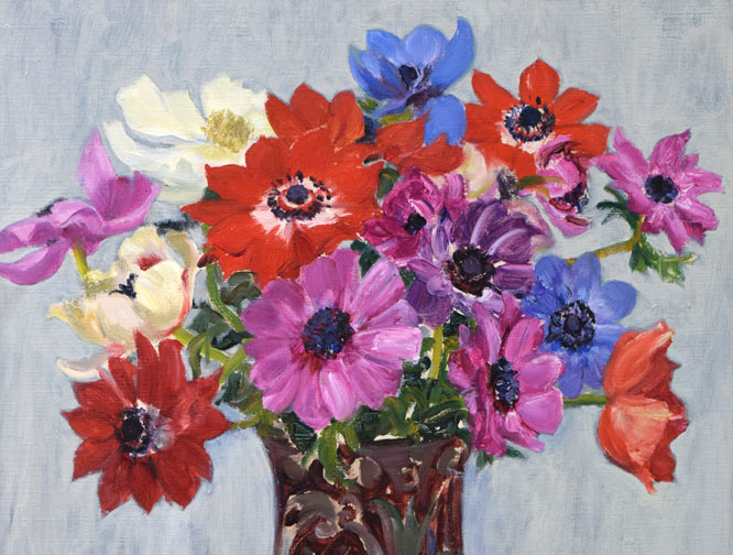豊島輝彦「アネモネ」油絵・F8号 拡大画像1