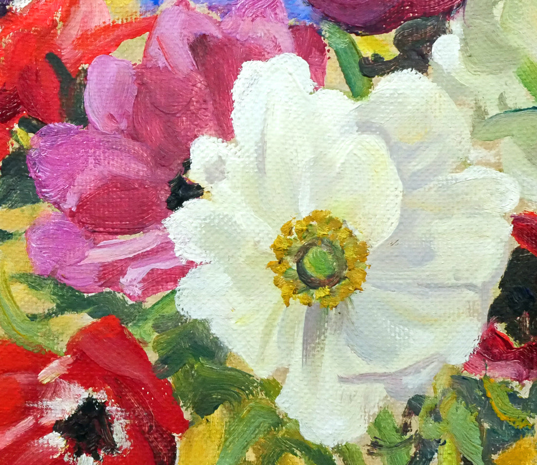 豊島輝彦「ボヘミアグラスのアネモネ」油絵・F8号 拡大画像3