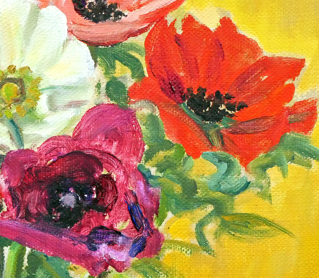 豊島輝彦「ボヘミアグラスのアネモネ」油絵・F8号 拡大画像4