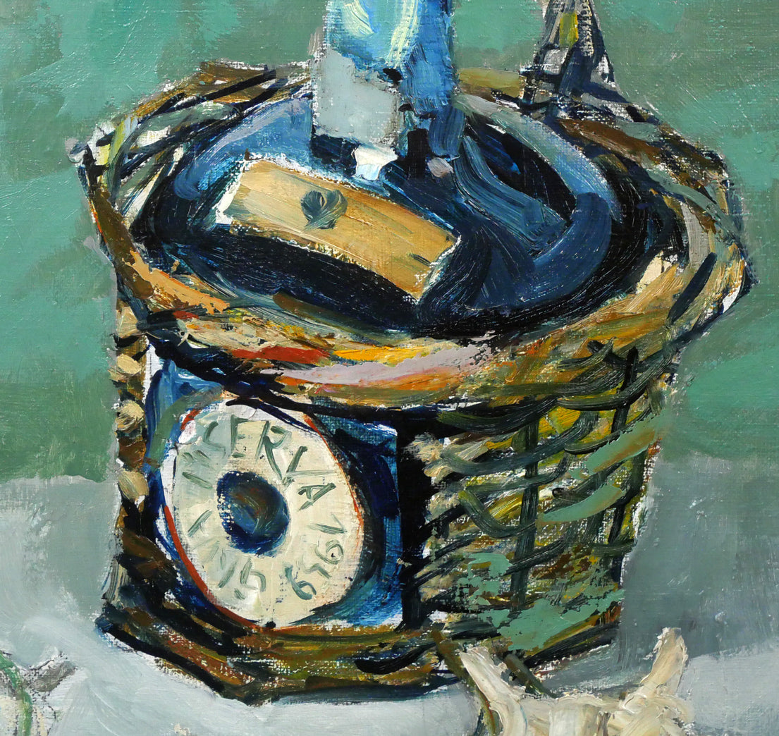 豊島輝彦「洋酒ビンのある静物」油絵・F6号 拡大画像3