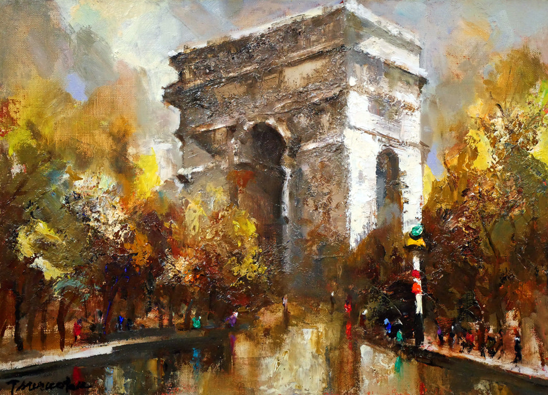 鶴岡義雄「雨后の凱旋門(パリ)」油絵・F4号 作品全体画像