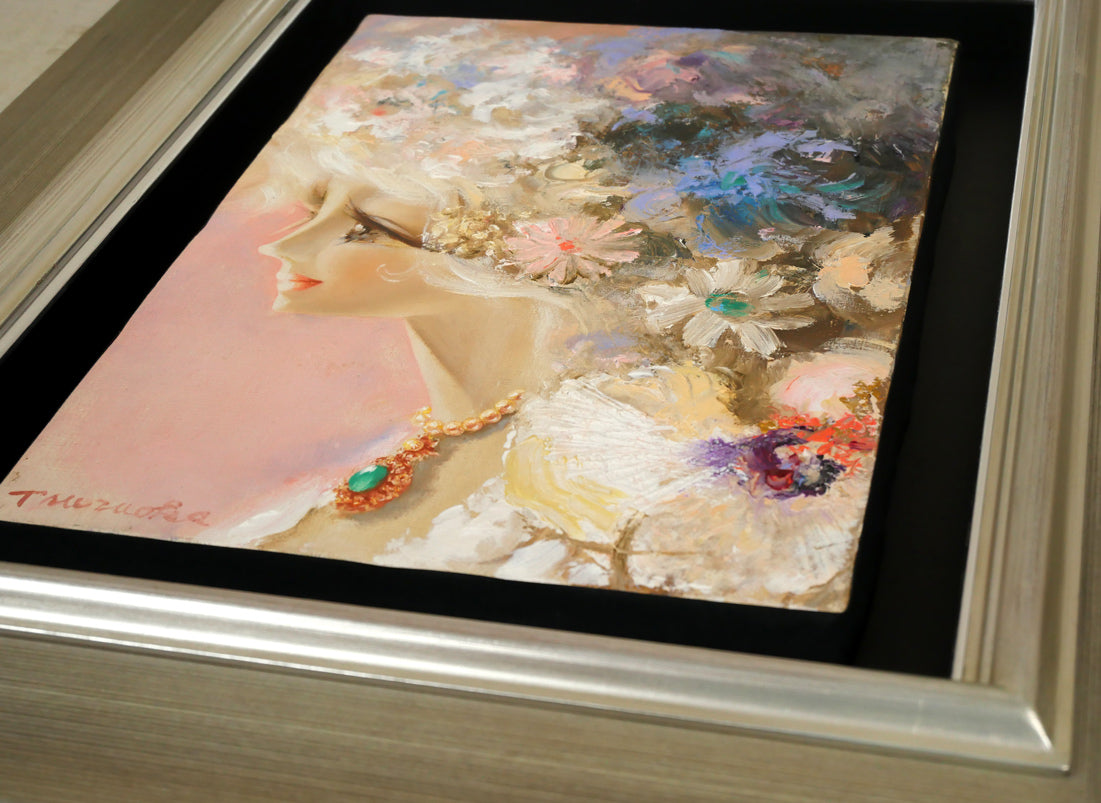 鶴岡義雄「マドモアゼル」油絵・F4号 額装画像4