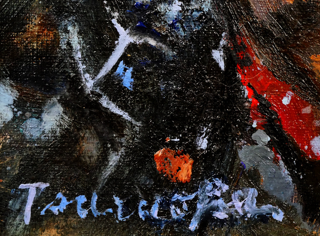 鶴岡義雄「鼓(舞妓)」油絵・F3号 サイン拡大画像