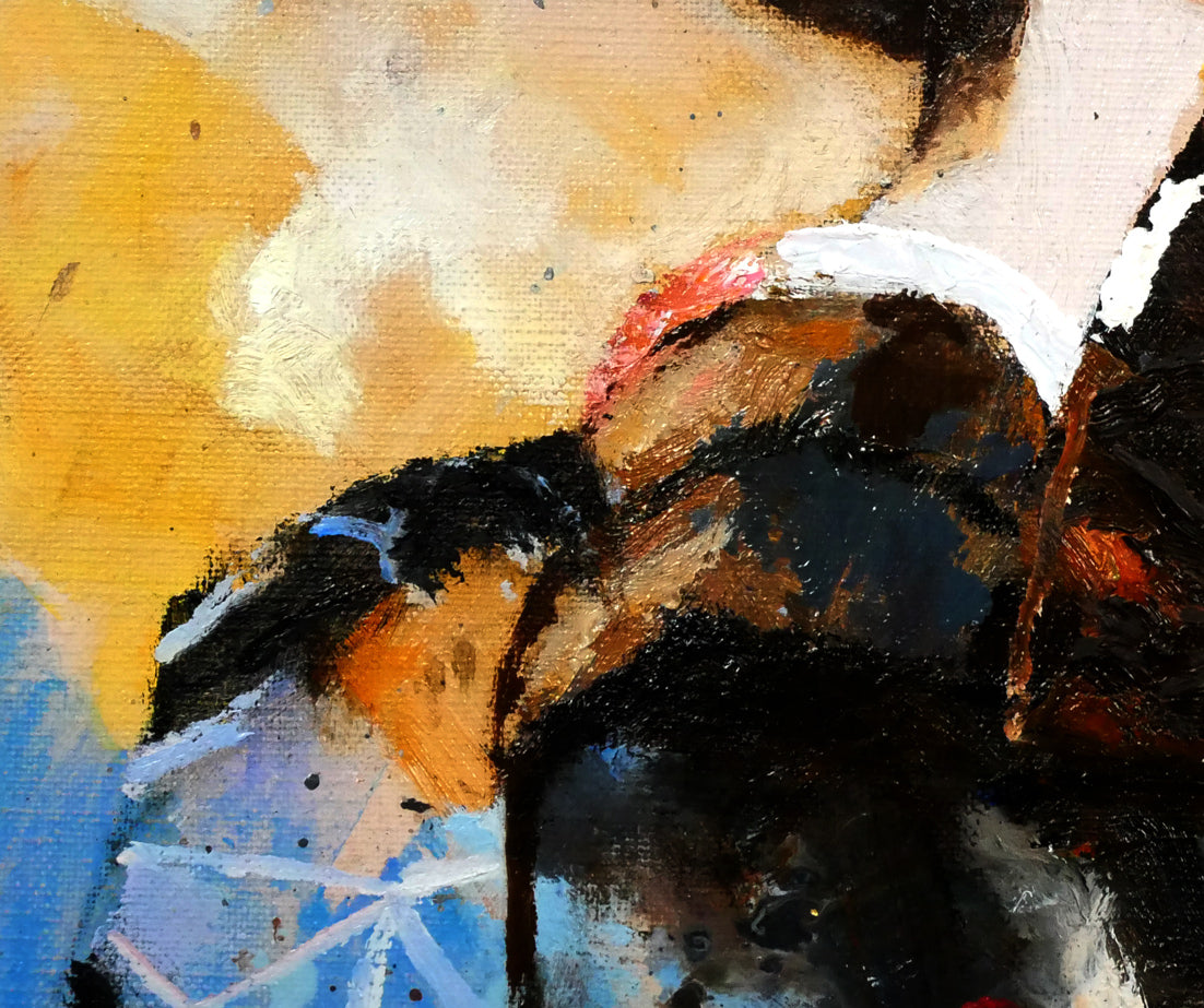 鶴岡義雄「鼓(舞妓)」油絵・F3号 拡大画像3