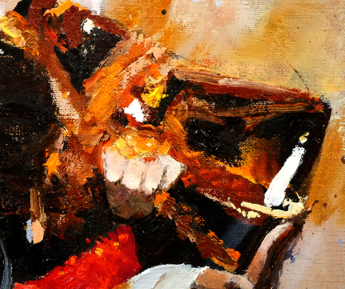 鶴岡義雄「鼓(舞妓)」油絵・F3号 拡大画像4