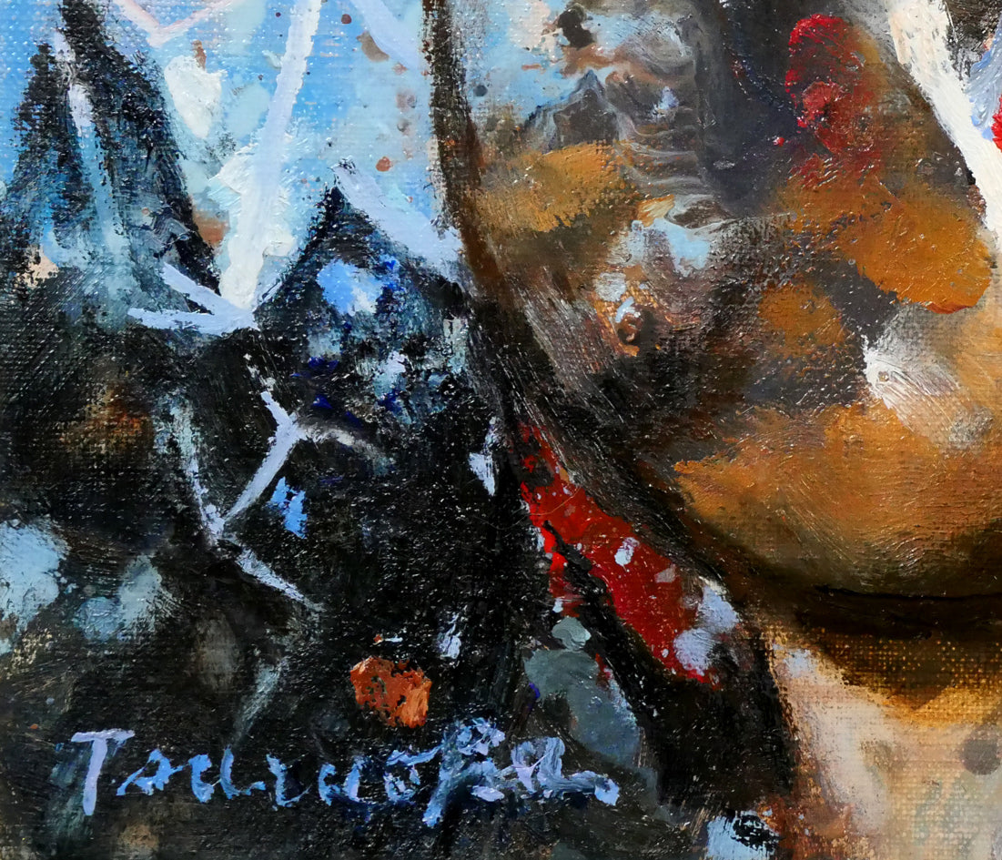 鶴岡義雄「鼓(舞妓)」油絵・F3号 拡大画像5