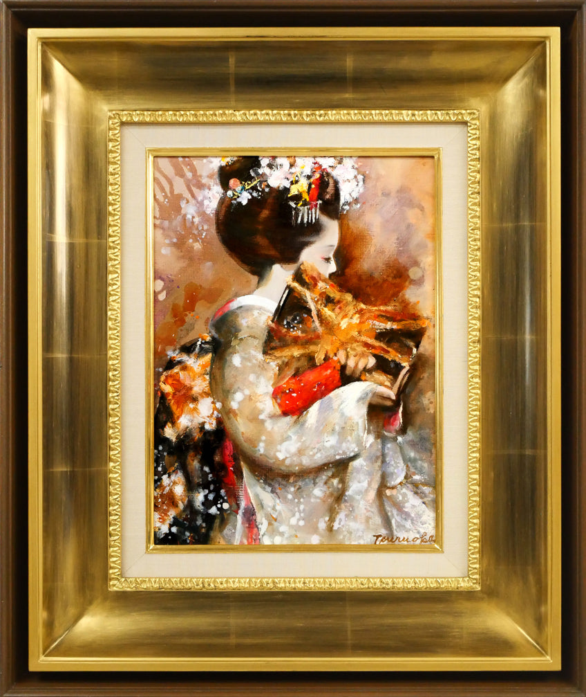 鶴岡義雄「鼓(舞妓)」油絵・F4号