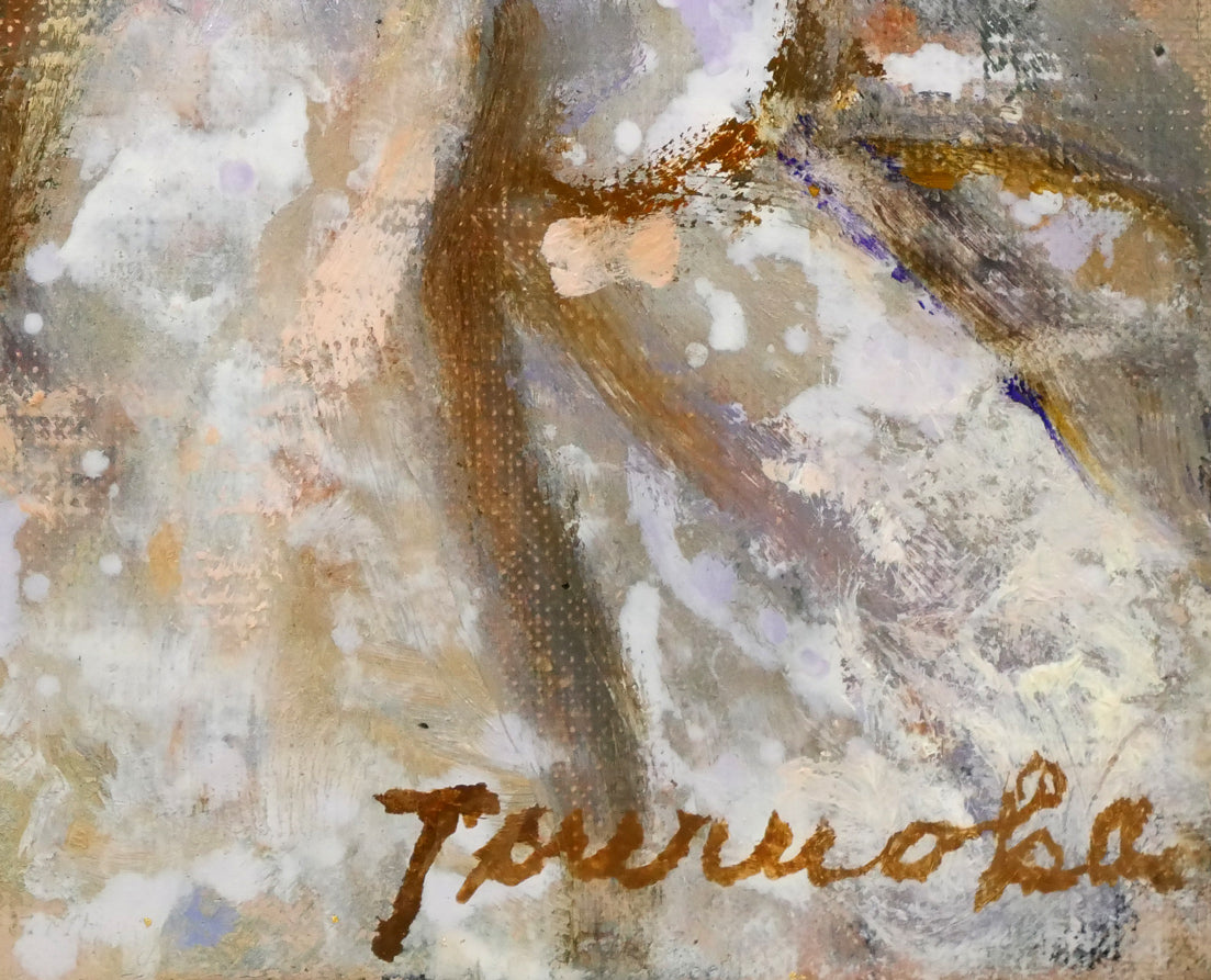 鶴岡義雄「鼓(舞妓)」油絵・F4号 サイン拡大画像