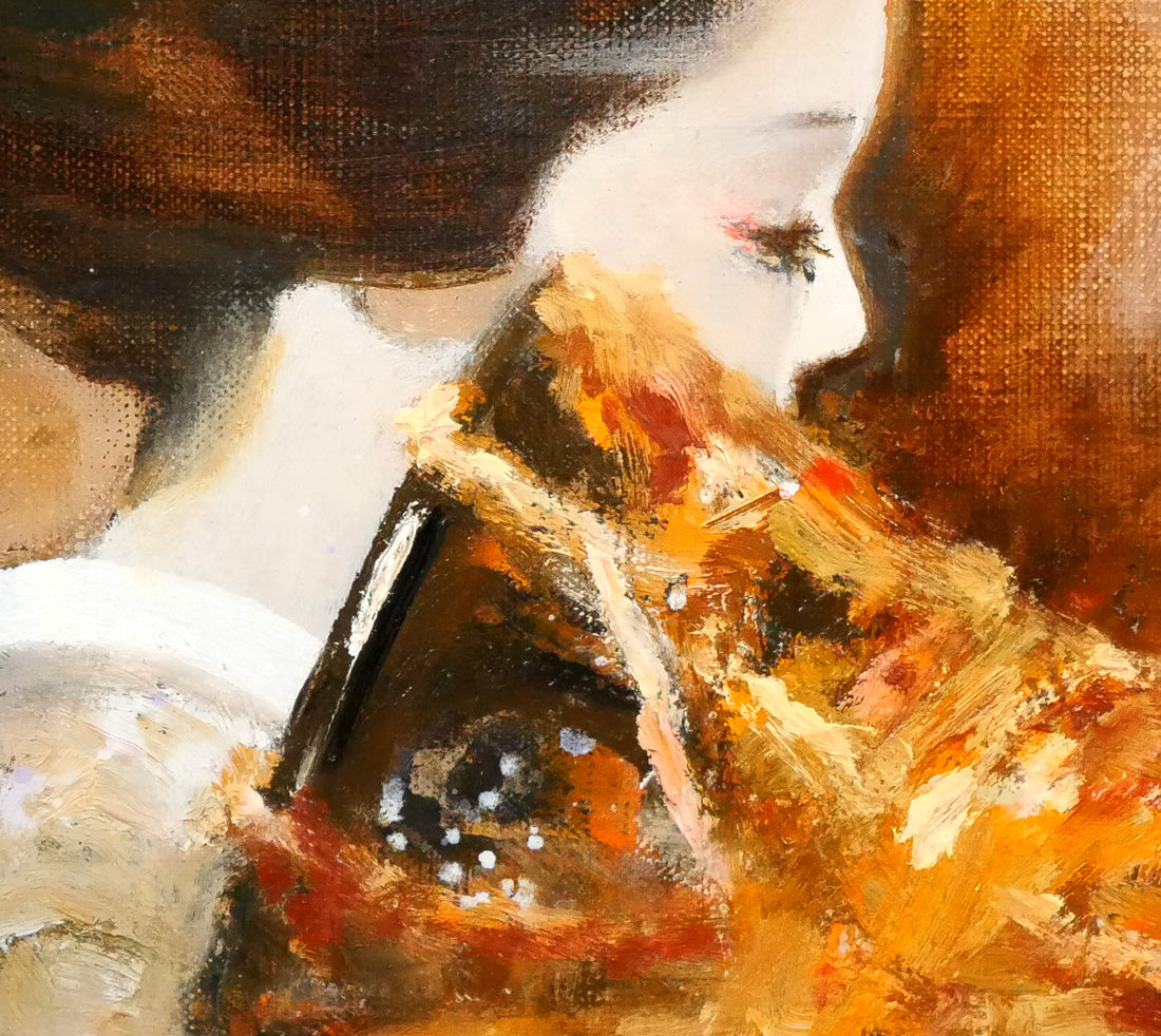 鶴岡義雄「鼓(舞妓)」油絵・F4号 拡大画像3