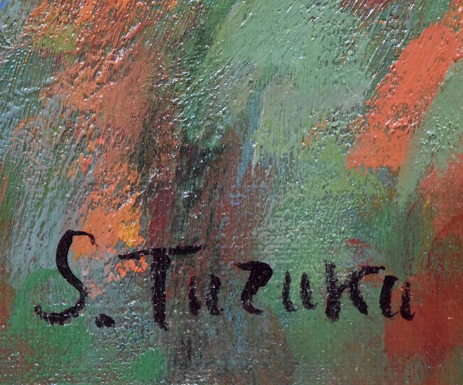 都竹伸政「毛皮と裸婦」油絵・仏P10号 サイン拡大画像