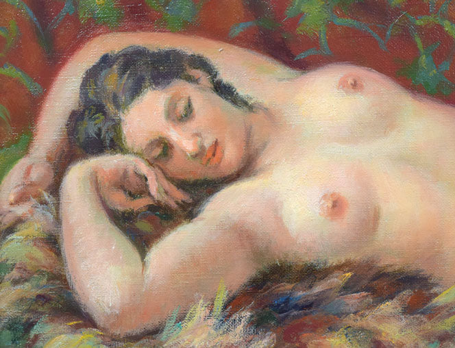 都竹伸政「毛皮と裸婦」油絵・仏P10号 拡大画像1