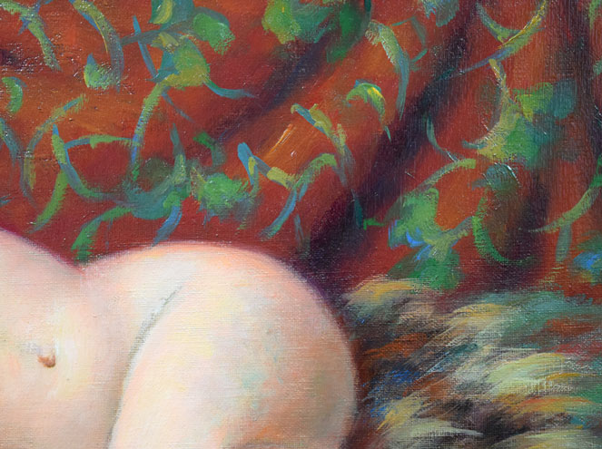 都竹伸政「毛皮と裸婦」油絵・仏P10号 拡大画像2