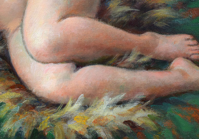 都竹伸政「毛皮と裸婦」油絵・仏P10号 拡大画像5