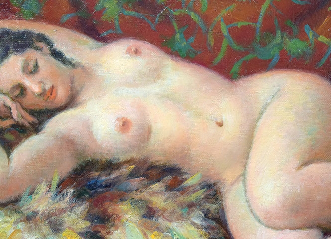 都竹伸政「毛皮と裸婦」油絵・仏P10号 拡大画像3