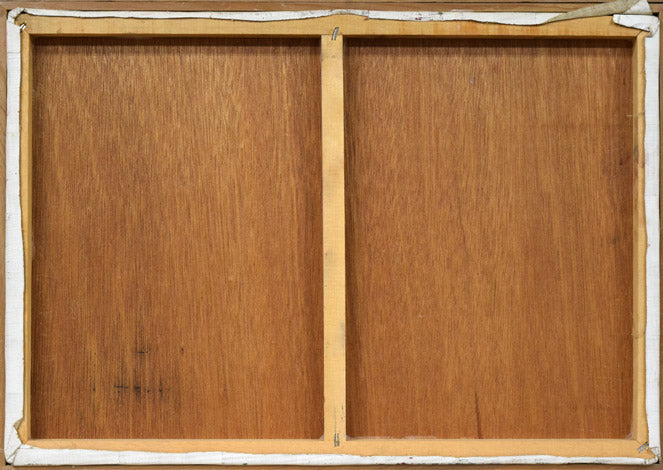 都竹伸政「毛皮と裸婦」油絵・仏P10号 作品裏側画像