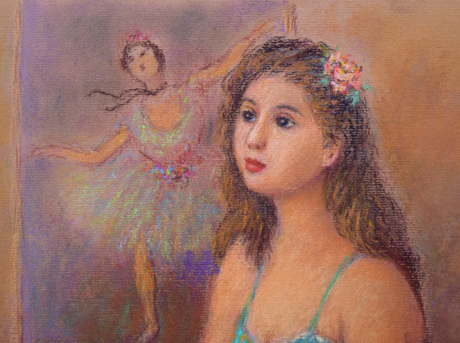 都竹伸政「女(バレリーナ)」パステル画・6号 拡大画像1