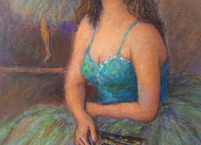都竹伸政「女(バレリーナ)」パステル画・6号 拡大画像2