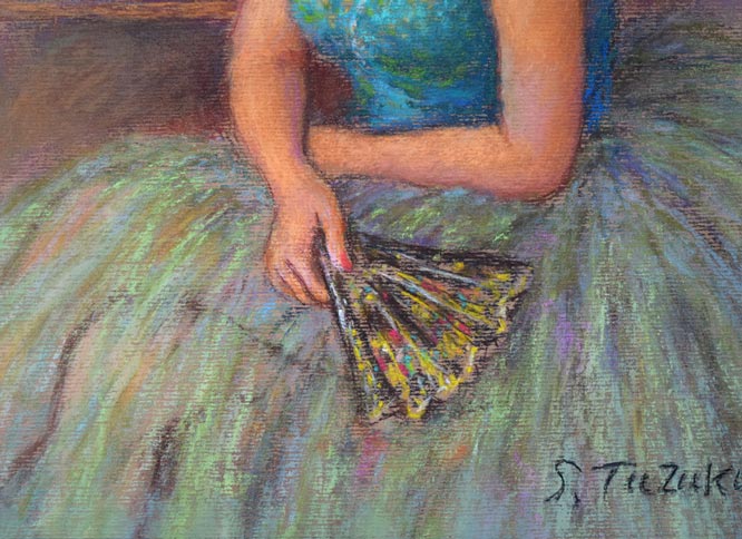 都竹伸政「女(バレリーナ)」パステル画・6号 拡大画像3