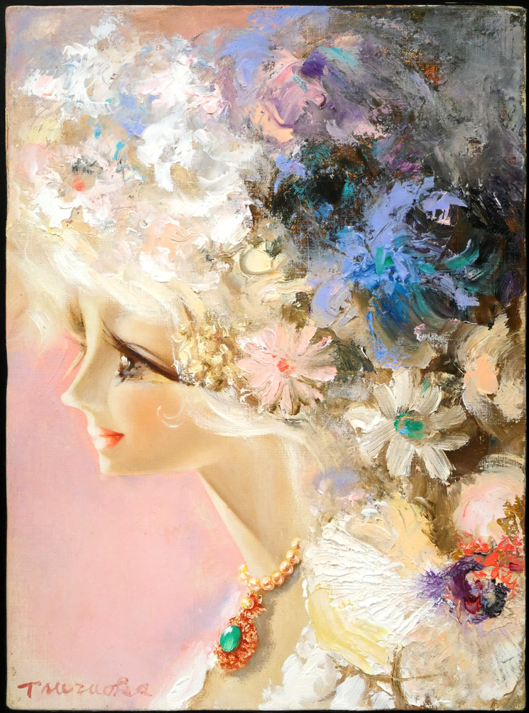 鶴岡義雄「マドモアゼル」油絵・F4号 作品全体拡大画像