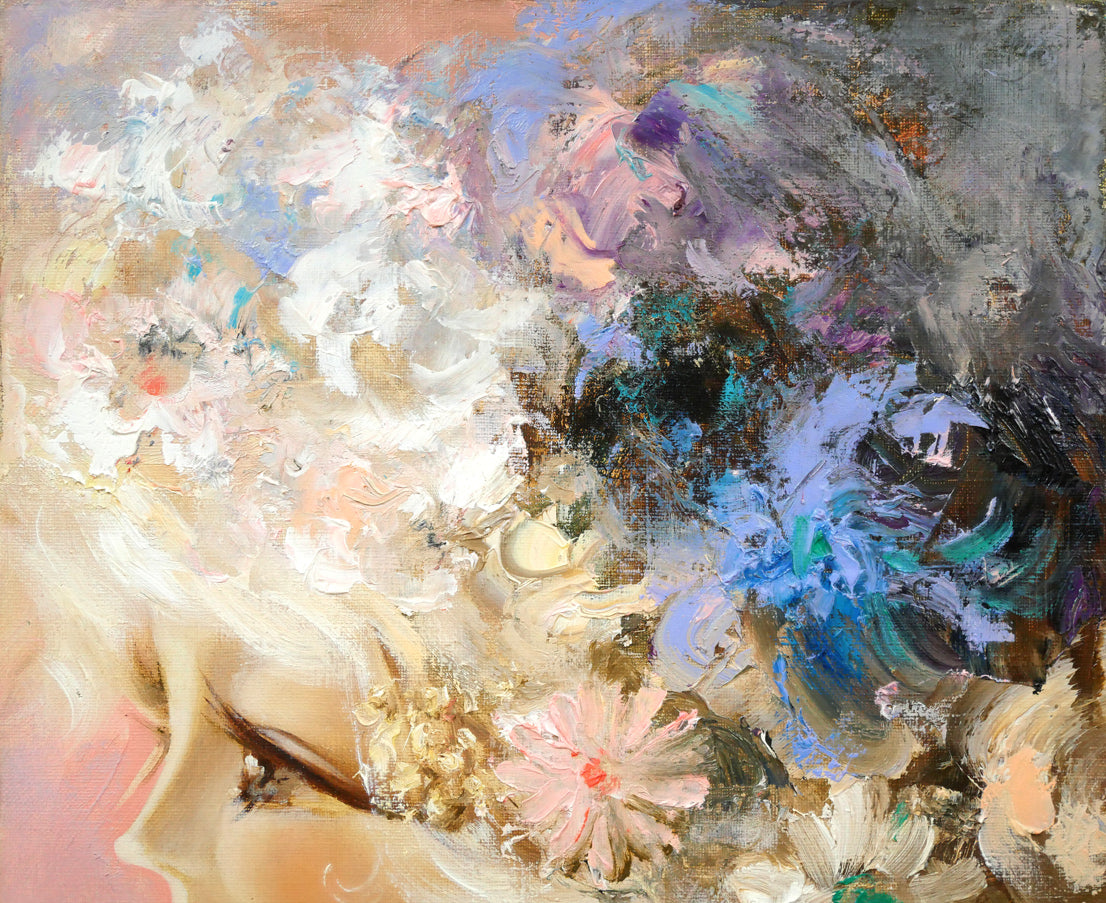 鶴岡義雄「マドモアゼル」油絵・F4号 拡大画像1