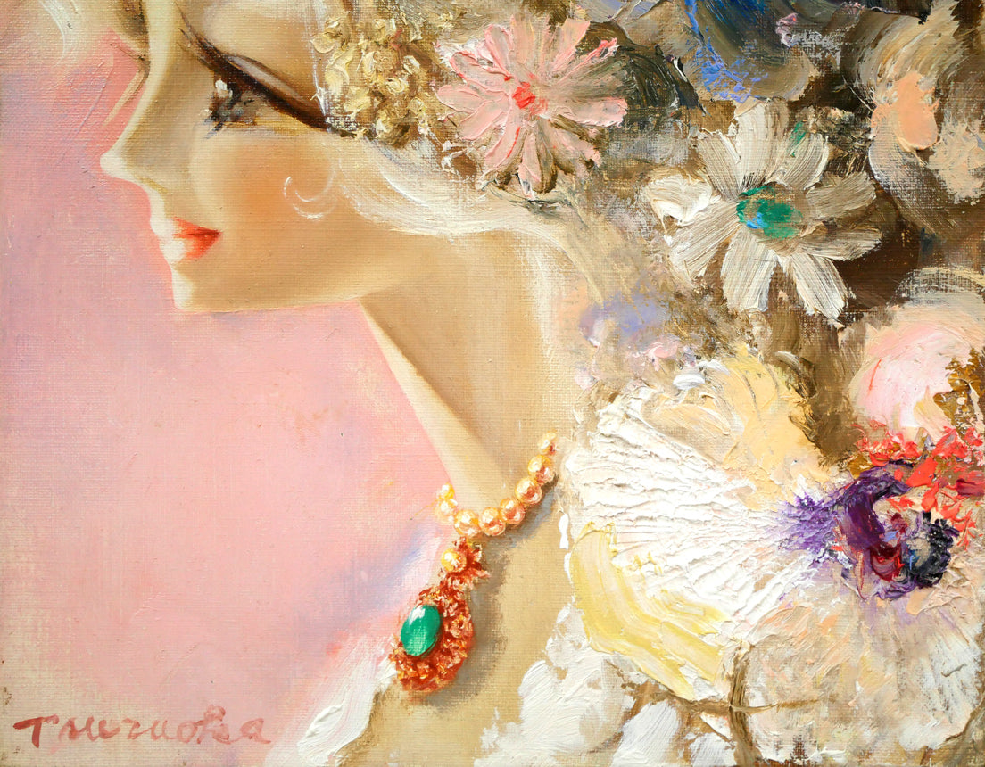 鶴岡義雄「マドモアゼル」油絵・F4号 拡大画像3