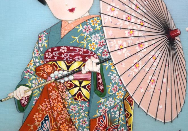 蔦谷喜一「まいこさん・さくらさくら」絹布に彩色・3号 拡大画像3