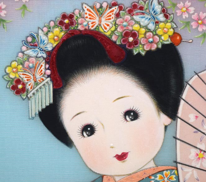 蔦谷喜一「まいこさん・さくらさくら」絹布に彩色・3号 拡大画像2