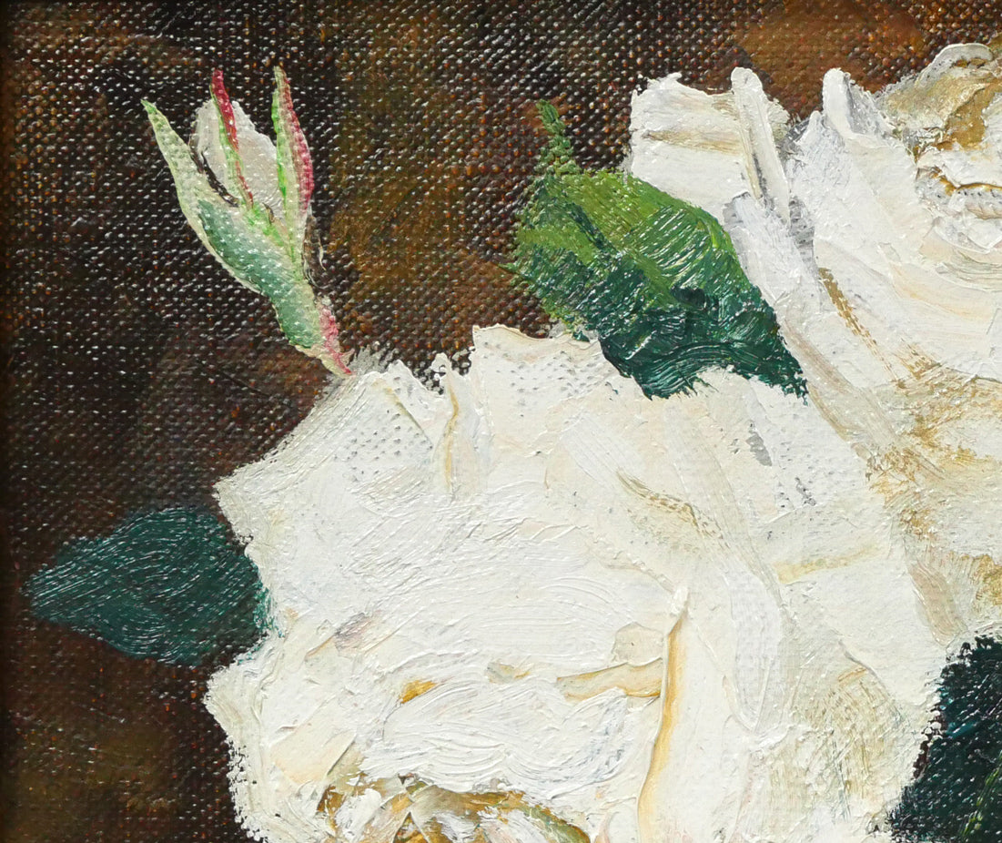 内田晃「白バラ」油絵・F3号 拡大画像1