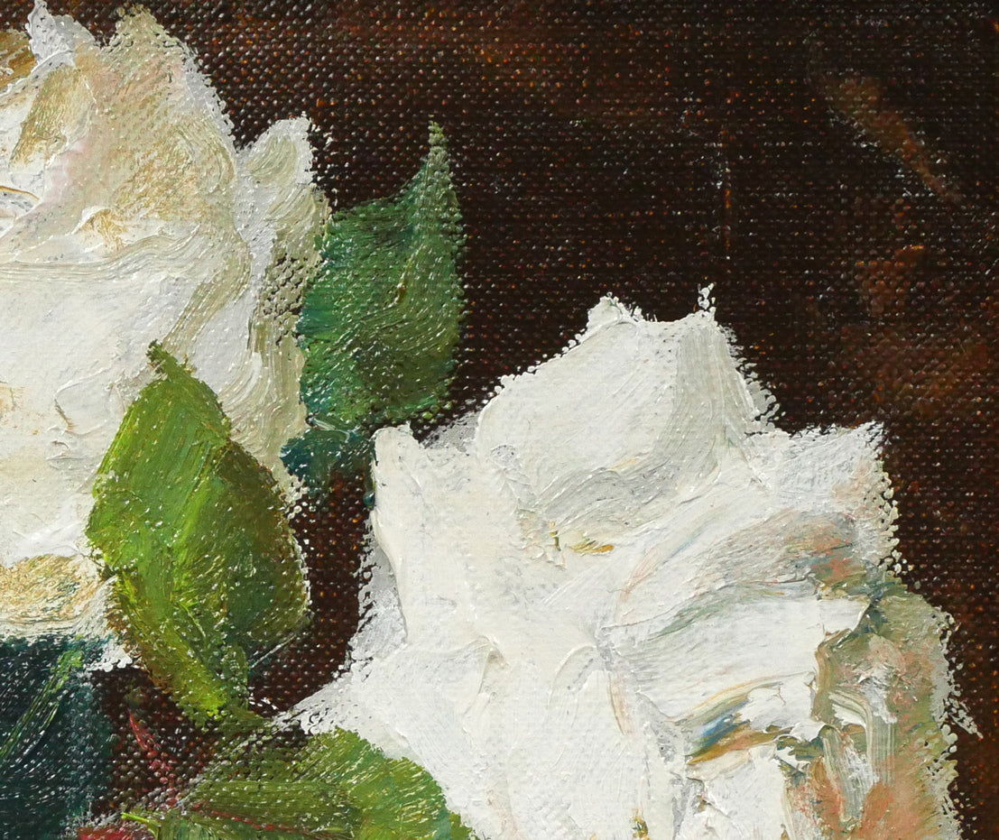 内田晃「白バラ」油絵・F3号 拡大画像2