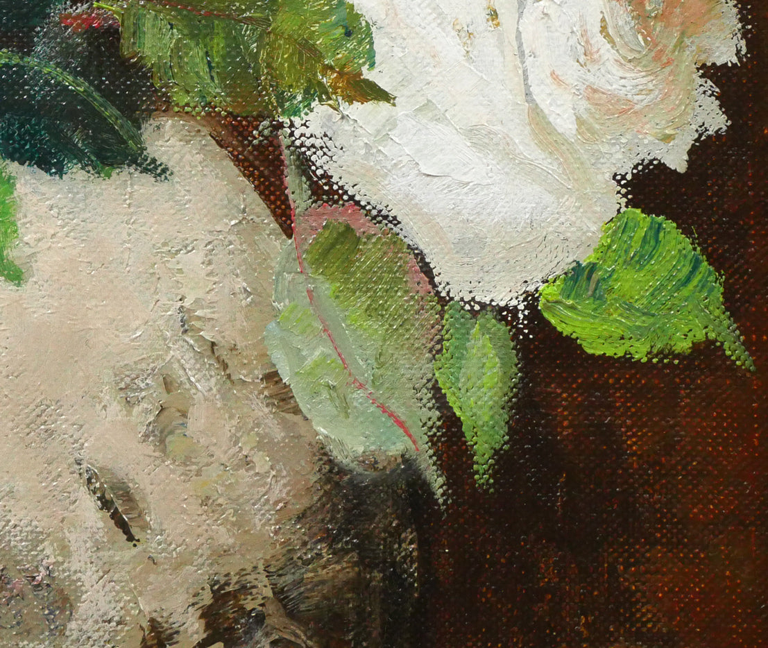 内田晃「白バラ」油絵・F3号 拡大画像4